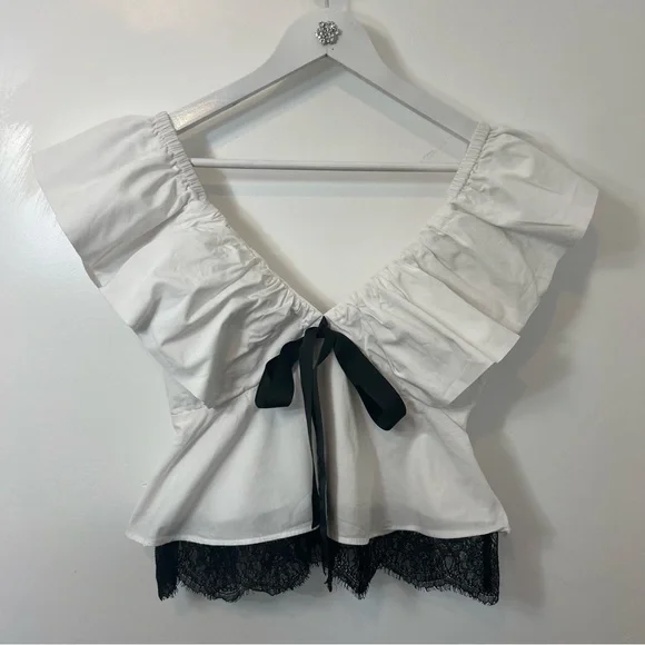 anthropologie bow ruffle-sleeve babydoll blouse size XS, elegant feminine zipper - Picture 5 of 10